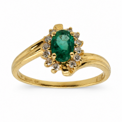 Pre Owned 18ct Emerald and Diamond Cluster Ring ZC42